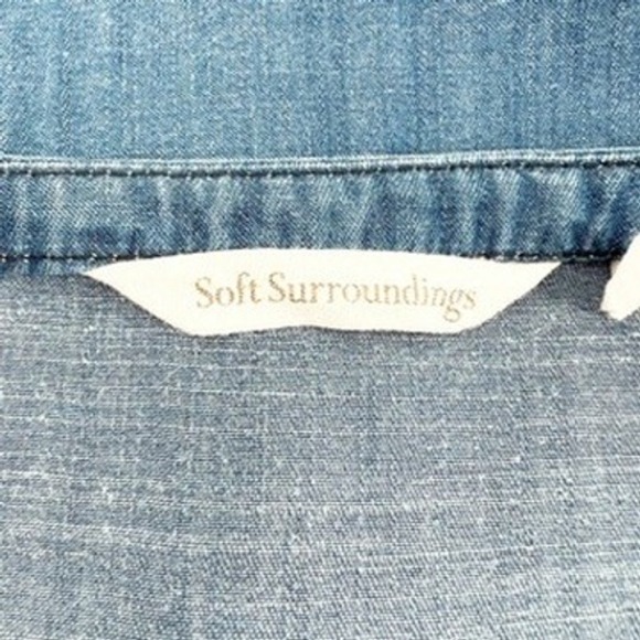 Soft Surroundings Womens XS Tencel Lyocell Denim Blue Tunic Top Tie Sleeve 2AG94 - Picture 4 of 6